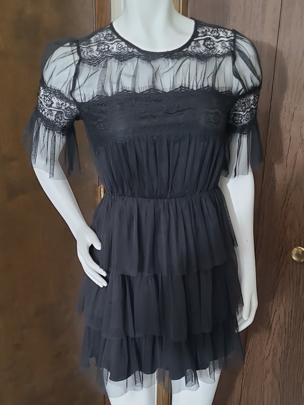 Forever 21 Black Lace & Tiered Tulle Mini Dress